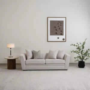 Modern Off-White Jute Fabric Sofa with Deep Seating - Image 1