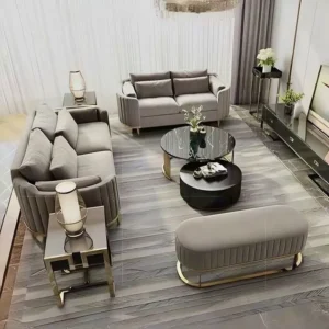 Turkish Grey Velvet Sofa Set with Vertical Fluted Detail - Image 1