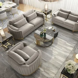 Turkish Grey Velvet Sofa Set with Vertical Fluted Detail - Image 2