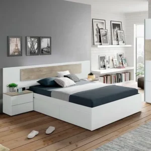 Modern Deco White and Light Brown Storage Bed - Image 1