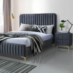 Glamorous Pink Velvet Channel Tufted Bed with Gold Legs - Image 2