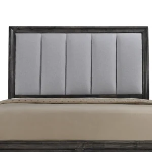 Classic Dark Brown Polish Bed with Grey Fabric Inset - Image 2