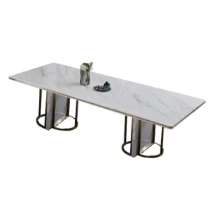 Modern Luxury 10-Seater White Marble Top Dining Table with Quilted Chairs - Image 3