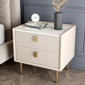Decona Luxury White Marble Top Side Table with Gold Accents - Image 1