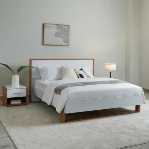 Linear Modern White and Brown Half Deco Platform Bed - Image 2