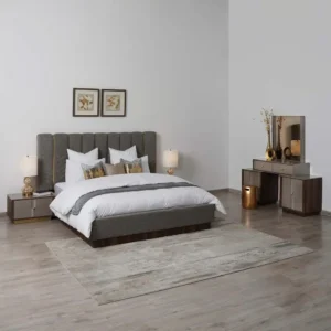 Luxury Turkish Grey Fabric Bed with Gold Vertical Paneling - Image 1