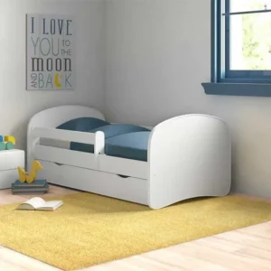 Classic White Single Bed with Protective Guardrails and Integrated Storage - Image 1