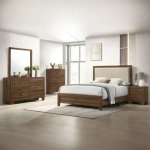 Classic Light Brown Polish Bed Set with Jute Inlay - Image 1