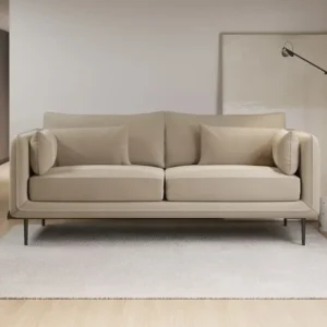 Minimalist Beige Velvet Sofa with Slim Black Metal Legs and Deep Cushions - Image 2