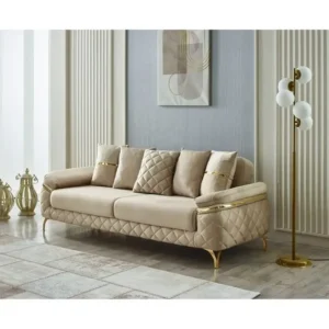 Elegant Turkish Off-White Velvet Sofa and Wingback Chair Set - Image 2