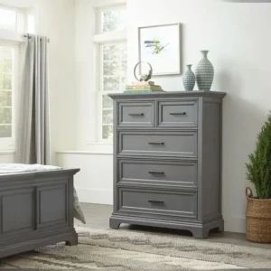 Luxury Slate Grey Five-Drawer Chest of Drawers with Classic Molding - Image 1