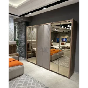 Turkish Style Grand Fabric Bed with Integrated Nightstands and Marble Backdrop - Image 3