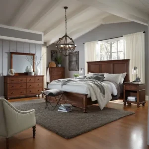 Grand Traditional Solid Wood Bed with High Paneled Headboard in Deep Brown - Image 2