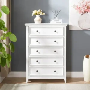 Elegant Classic White 5-Drawer Chest of Drawers with Round Pulls - Image 1