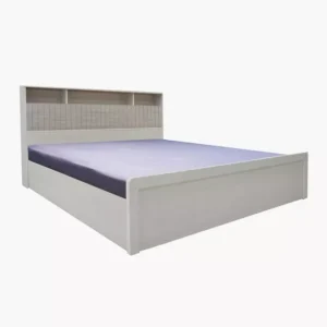 Modern White and Grey Laminated Storage Bed with Multi-Functional Headboard - Image 3