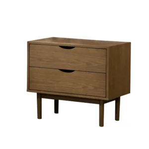 Minimalist Mid-Century Modern Brown Wood 2-Drawer Side Table - Image 1