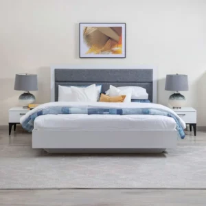 Nordic Grey and White Padded Modern Deco Bed - Image 1