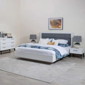 Nordic Grey and White Padded Modern Deco Bed - Image 2