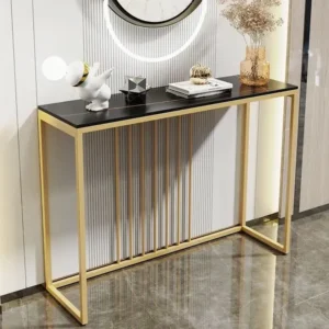 Turkish Modern Console Table with Black Marble Top and Gold Ribbed Frame - Image 1