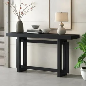 Minimalist Matte Black Console Table with Geometric Open Base - Image 1
