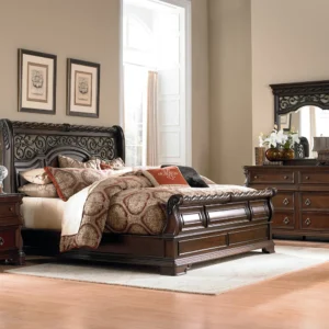 Grand Luxury Dark Brown Carved Sleigh Bed Set - Image 1