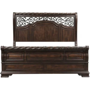 Grand Luxury Dark Brown Carved Sleigh Bed Set - Image 2