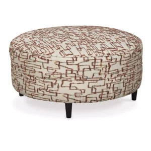 Artisanal Beige Jute Circular Ottoman with Dark Brown Tapered Legs - Image 1
