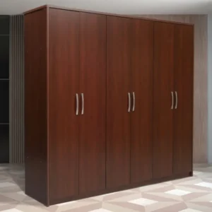 Minimalist 6-Door Dark Brown Polished Wardrobe - Image 1