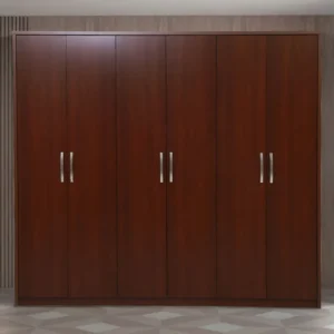 Minimalist 6-Door Dark Brown Polished Wardrobe - Image 2