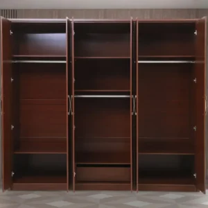 Minimalist 6-Door Dark Brown Polished Wardrobe - Image 3