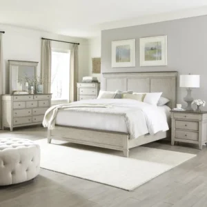 Classic Hand-Polished Off-White Bedroom Set with Panel Headboard and Matching Dresser - Image 1
