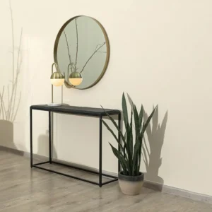 Modern Minimalist Console Table with Black Metal Frame and Grey Stone Top - Image 1