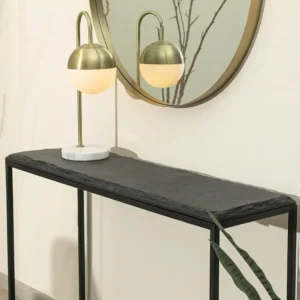 Modern Minimalist Console Table with Black Metal Frame and Grey Stone Top - Image 2
