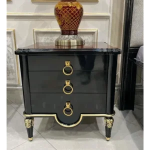 Grand Luxury Baroque Style Black and Gold Carved Bedroom Set with Silver Upholstery - Image 2