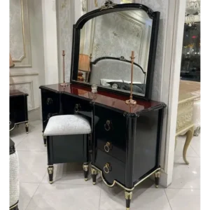 Grand Luxury Baroque Style Black and Gold Carved Bedroom Set with Silver Upholstery - Image 3