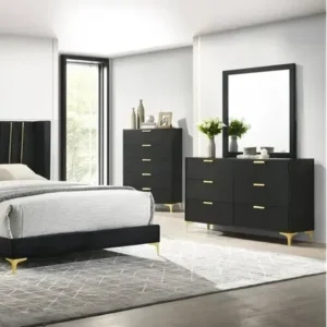 Royal Black and Gold Wingback Velvet Bed with Metallic Inlays - Image 2