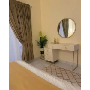 Elegant Deco Beige Upholstered Bed with Luxury Gold Lighting Accents - Image 3