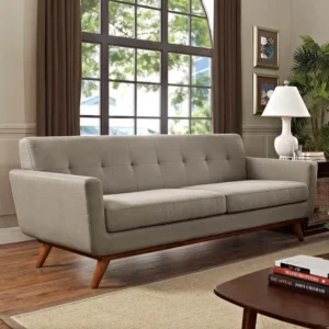 Scandinavian Style Button-Tufted Gray Fabric Sofa with Oak Base - Image 1
