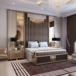 Grand Turkish Style Wall Bed with Full-Height Fabric Paneling and Deco Trim - Image 1