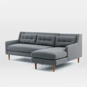 Modern Grey Jute Fabric L-Shaped Sectional Sofa with Natural Wood Tapered Legs - Image 1