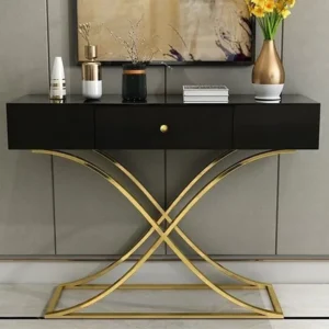 Aurelius Modern Black Console Table with X-Shaped Gold Metal Base - Image 1