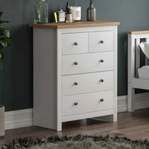 Classic Country Style 5-Drawer Chest in White and Natural Oak Finish - Image 1