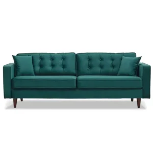 Emerald Green Velvet Sofa with Walnut Finish Tapered Legs - Image 1