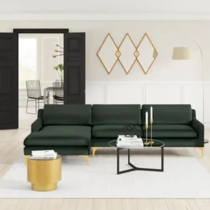 Modern Black Velvet L-Shaped Sectional Sofa with Gold Stiletto Legs - Image 1
