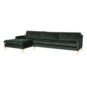 Modern Black Velvet L-Shaped Sectional Sofa with Gold Stiletto Legs - Image 2