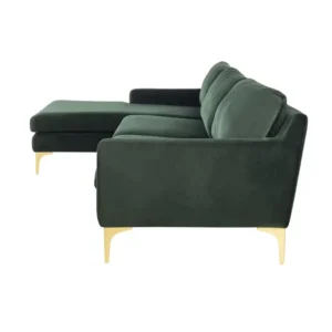 Modern Black Velvet L-Shaped Sectional Sofa with Gold Stiletto Legs - Image 3