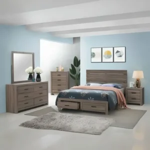 Classic Light Brown Laminated Bedroom Set with Drawer Bed and Tallboy - Image 1