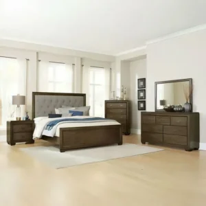 Mid-Century Inspired Off-White Button Tufted Sofa with Dark Wood Legs - Image 1