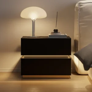 Modern Black Dual-Tier Side Table with Integrated LED Lighting - Image 1