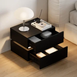 Modern Black Dual-Tier Side Table with Integrated LED Lighting - Image 2